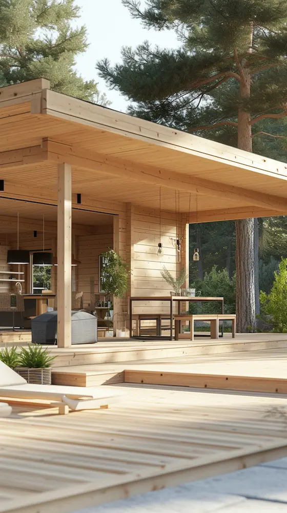 Modern wooden house with an expansive outdoor deck - Guide to Outdoor Deck Construction